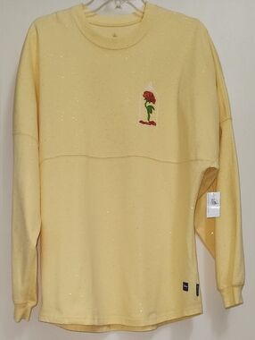 *NEW RARE HTF* Beauty and The Beast Enchanted Rose Yellow Glitter Spirit Jersey